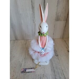 Jolie Fleur Easter Bunny fur dress pink egg spring rabbit home decor figure